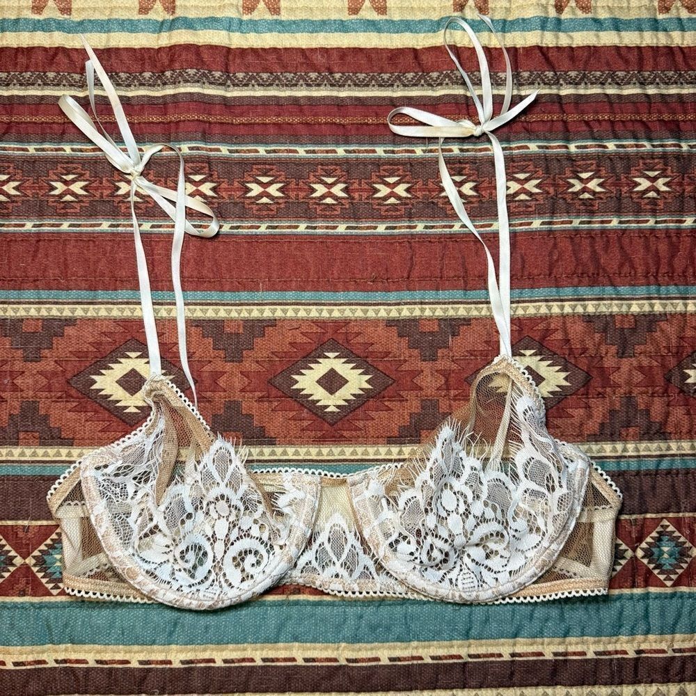 For Love And Lemons Lace Bra in Cream and Tan
